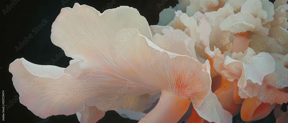 Aufkleber exploring the intricate texture of mushroom gills in earthy tones and delicate structure