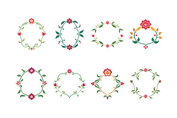 Colored Floral Border Frame on White Background, Elegant Design Elements Vector.