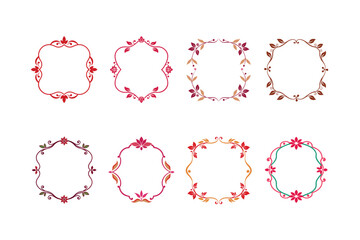Colored Floral Border Frame on White Background, Elegant Design Elements Vector.