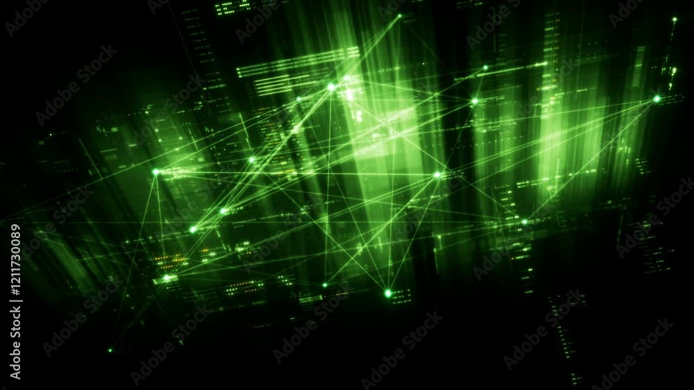 Fototapete Futuristic data matrix simulation featuring metaverse-inspired elements, an information network, and hi-tech digital data telemetry with encrypted numbers. A dynamic background for computer display