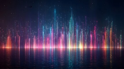 Futuristic Glowing City Skyline Illuminated by Vibrant Digital Network Technology