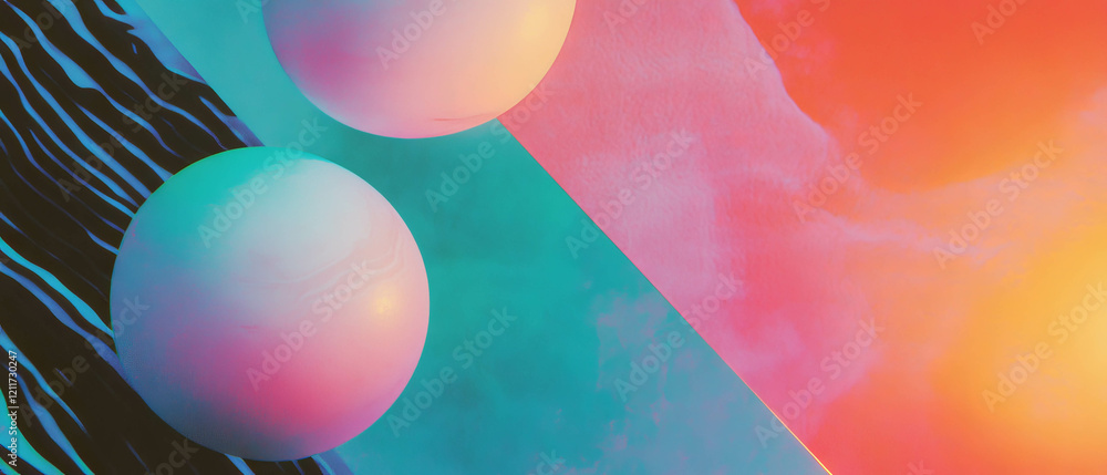 Poster Exploring vibrant neon shapes and textures in dynamic geometric patterns