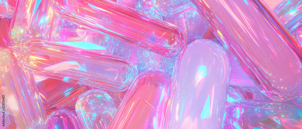 Poster bright and colorful abstract composition of neon tubes with shining glitter effects