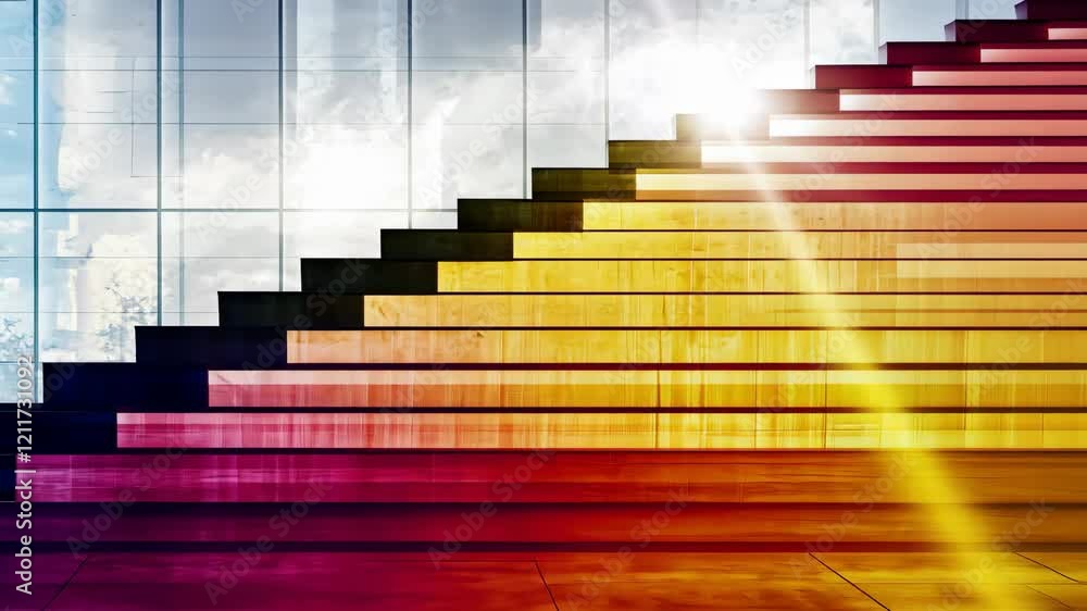 Poster vibrant abstract background with colorful stacked steps and light effects