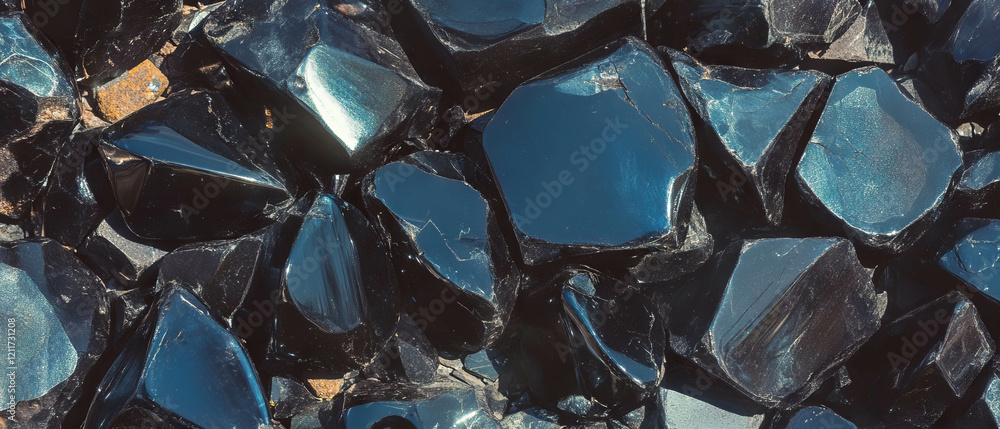 Aufkleber exploring the unique textures and reflective qualities of obsidian in various formations
