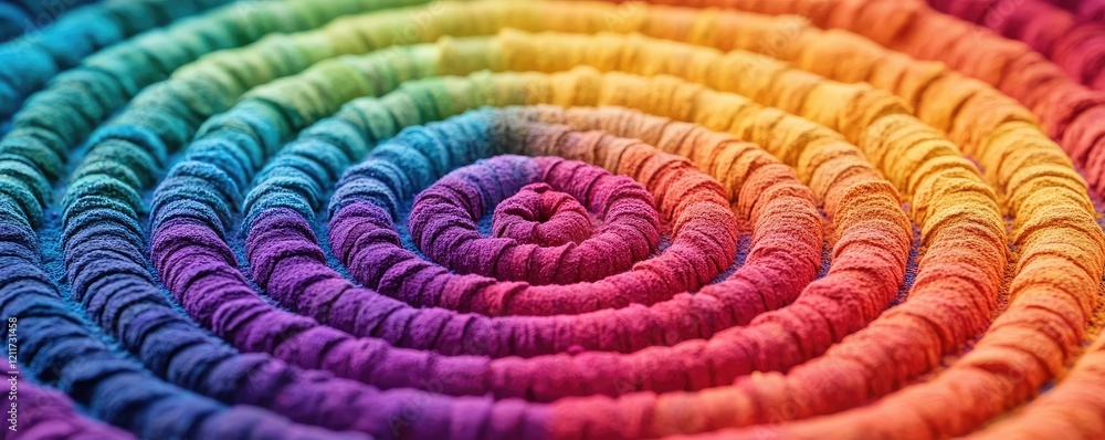 Poster rainbow holi concept. vibrant spiral pattern created with colorful threads, showcasing a beautiful d