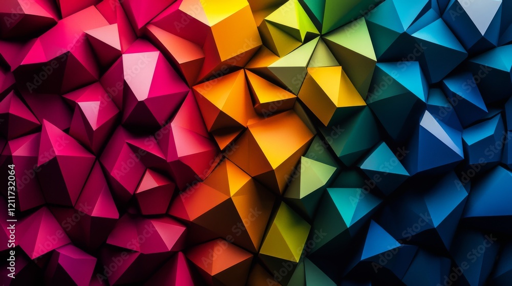 Fototapete collection of abstract triangle shapes in bold colors, forming a vibrant, layered pattern with depth