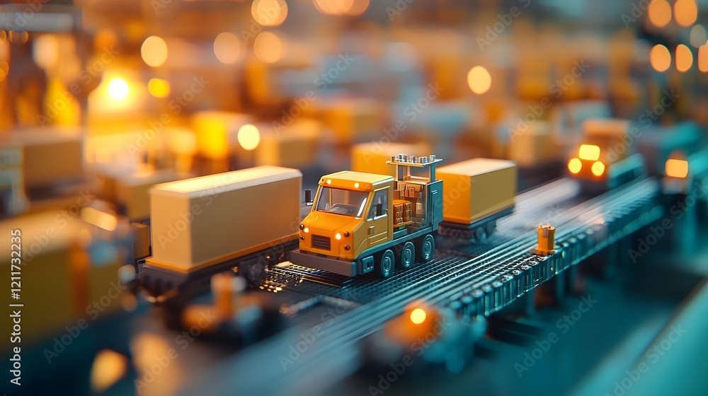 Poster efficient logistics hub with advanced robotic automation and electric delivery fleet