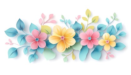 Obraz premium 3D Paper-Cut Style Colorful Pastel Floral Pattern with Elegant Design for Soft and Artistic Decor