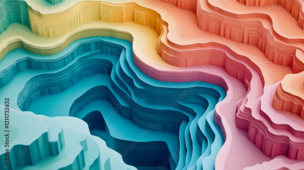 Aufkleber creative abstract graphic featuring layered paper-cut style shapes in pastel tones, creating a d vis