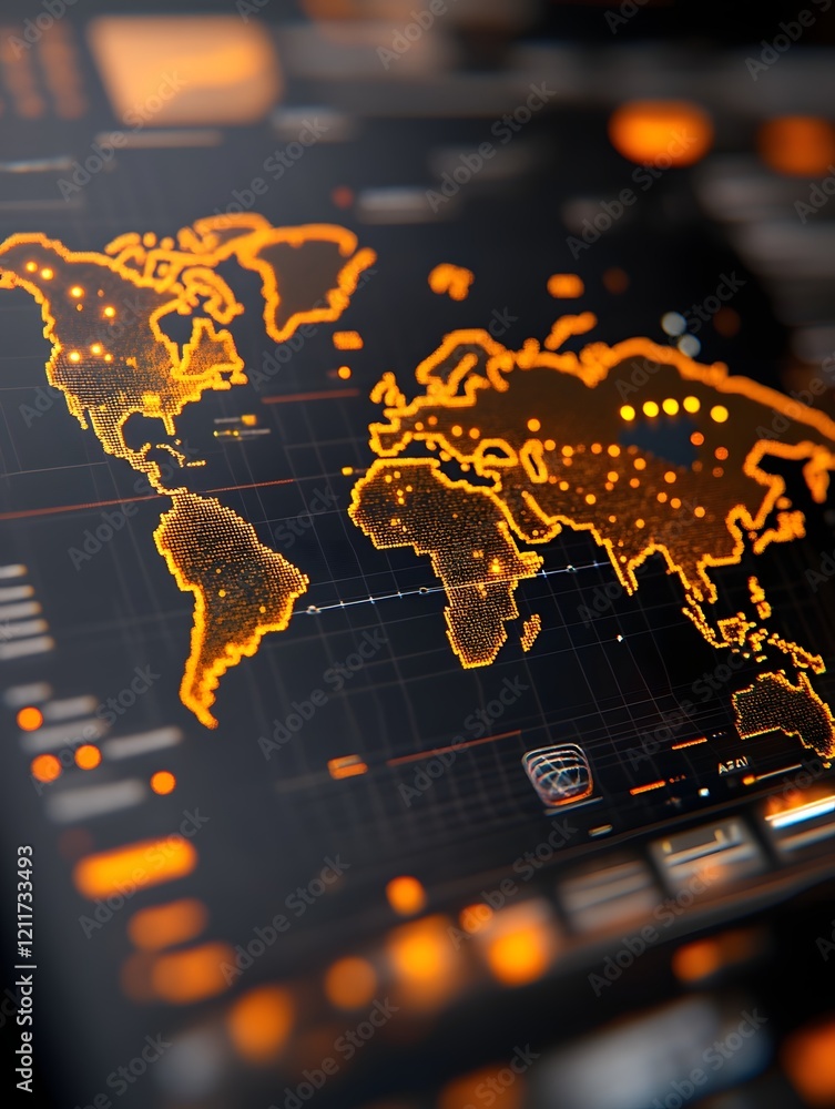 Poster global commercial networks visualized on a digitally enhanced world map