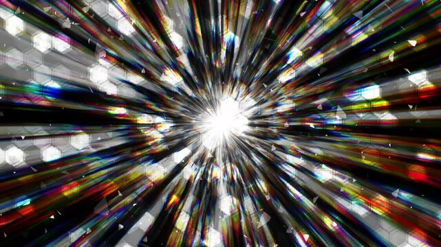 幾何学的な明滅する六角形パターンと小さなガラスの破片 ループ背景 銀色