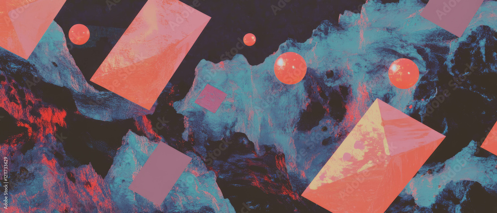 Aufkleber Exploration of pixelated patterns and geometric shapes in a vibrant artwork display