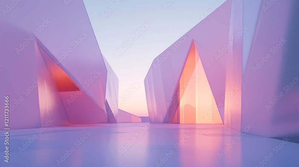 Poster Gradient-filled polygons with smooth lines and subtle shadows, arranged to create a modern, abstract composition in soft pastel tones
