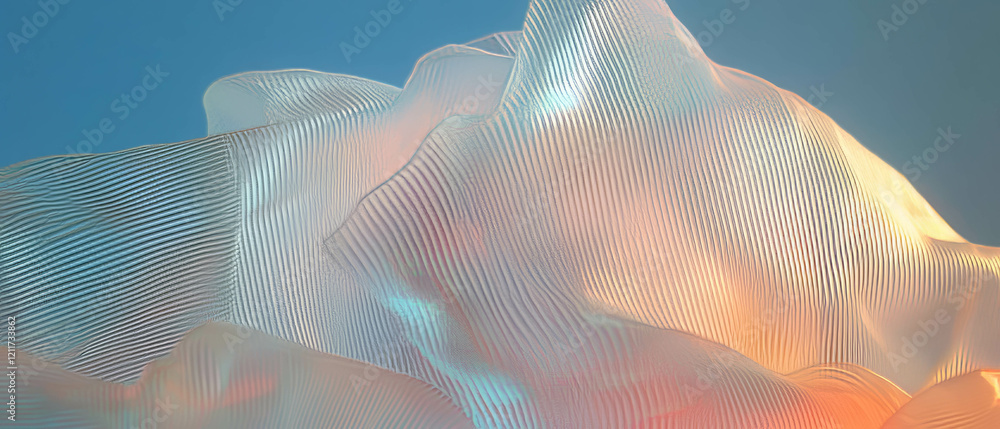 Poster captivating display of pleated silk and folded fabric with structured design and soft hues