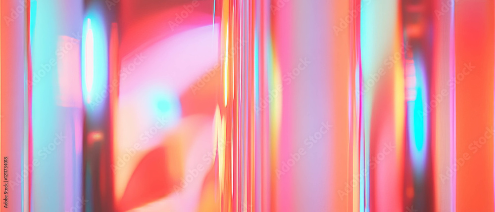 Poster Reflected neon compositions in polished aluminum texture create vibrant abstract visuals
