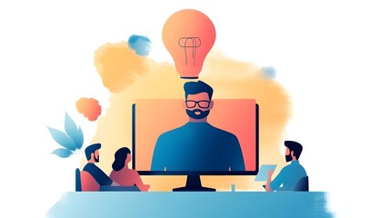 Wellness Coach Leads Uplifting Online Group Therapy Session with Diverse Participants in Home