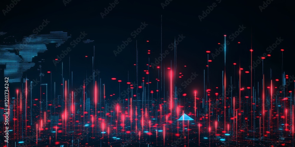 Poster global network data flow visualization with red and blue light streaks.