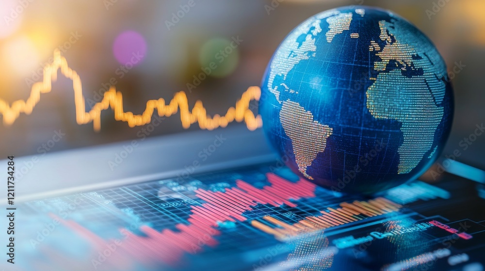 Poster global business graph chart background. digital world globe with a stock market symbolizing global b