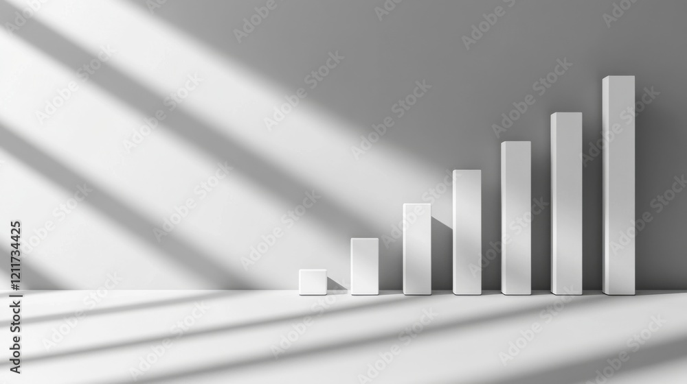 Aufkleber minimalist d bar chart with tall, sleek bars in monochromatic tones, casting shadows on a clean, whi