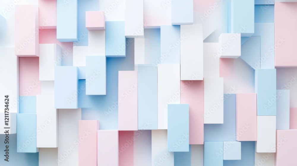 Leinwandbilder Minimal D bar graph in pastel colors, with shadows cast across a white background, creating a soft and elegant visual