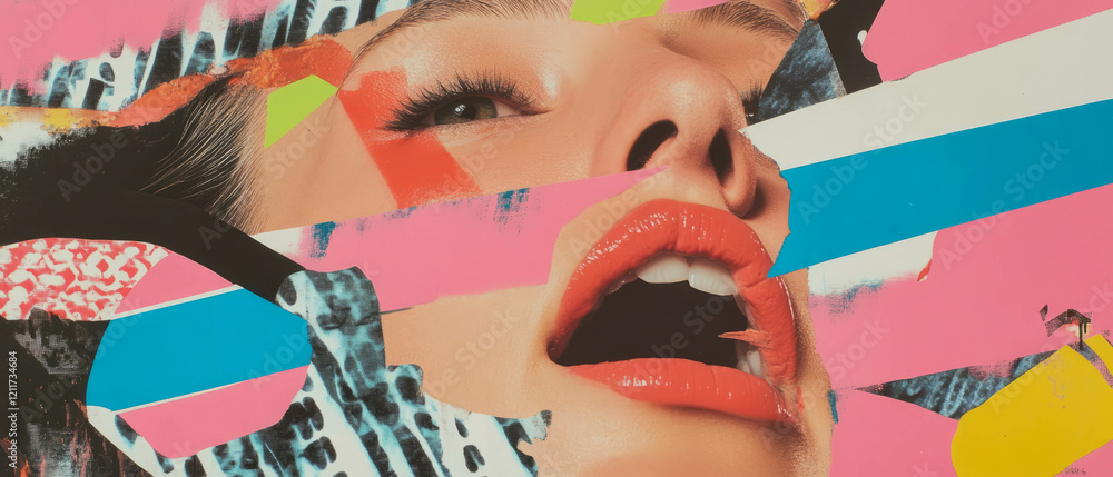 Aufkleber bold pop art portrait featuring vibrant colors and dynamic graphic patterns