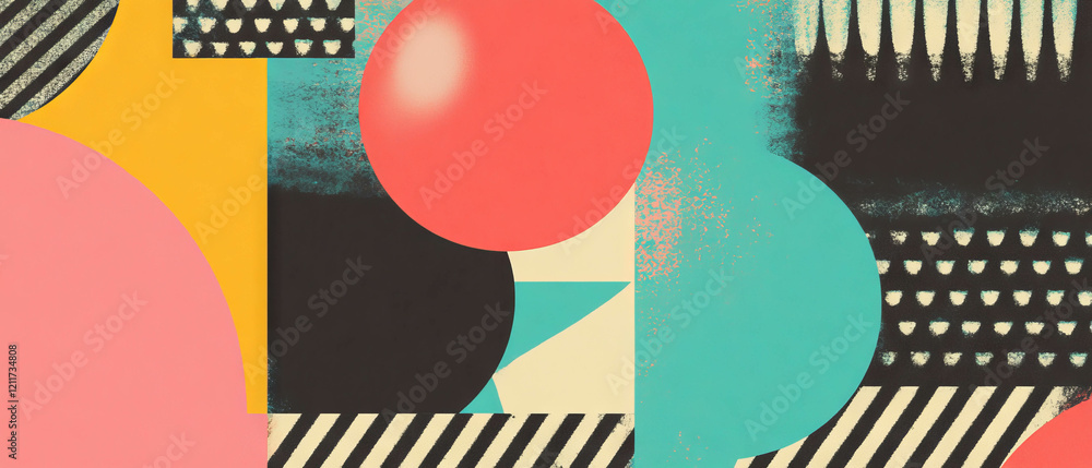 Poster Postmodern patterns showcase colorful geometric shapes in a playful composition