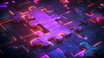 Digital technology, business, and data connection concept. Glowing puzzle pieces and circuit board. Futuristic circuit board. Futuristic technology. Symbolizing technology connectivity. Abstract tech 