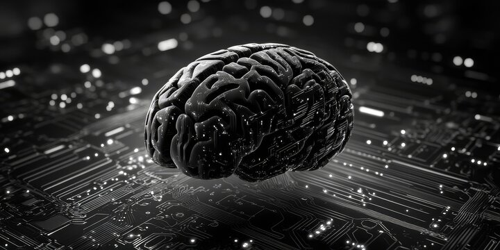 3D human brain model on a circuit board.