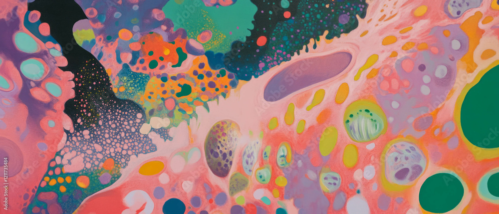Poster vibrant textured designs with playful shapes created using puffy paint