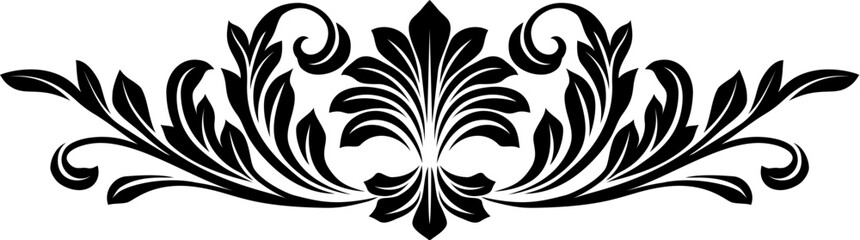 A filigree heraldic crest calligraphic motif, floral pattern horizontal divider design element. Original design in a vintage style. © Christos Georghiou