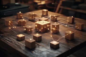 Wooden Network Blocks on Table