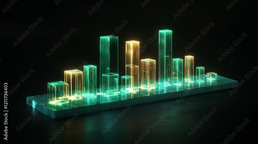 Aufkleber transparent d bar graph with glowing edges, set against a dark background for a modern, tech-inspire