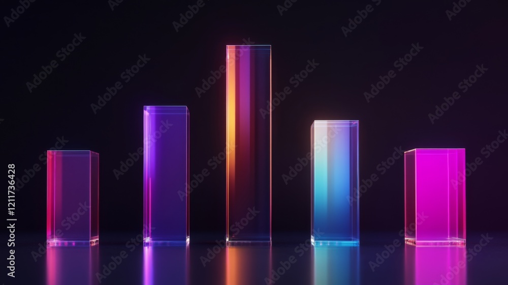 Aufkleber transparent d bar graph with glowing edges, set against a dark background for a modern, tech-inspire