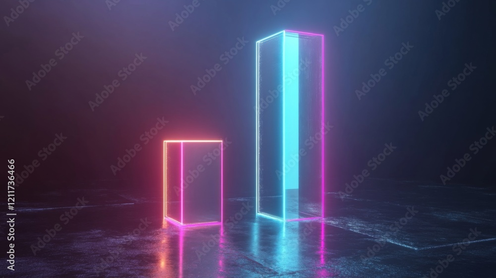 Poster transparent d bar graph with glowing edges, set against a dark background for a modern, tech-inspire