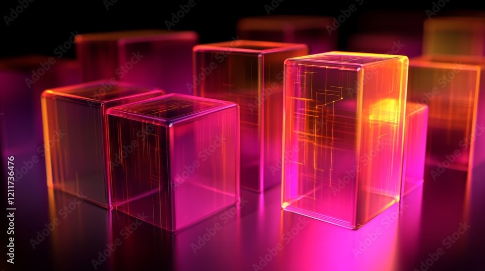 Poster transparent d bar graph with glowing edges, set against a dark background for a modern, tech-inspire