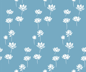 Japanese Lotus Flower Vector Seamless Pattern