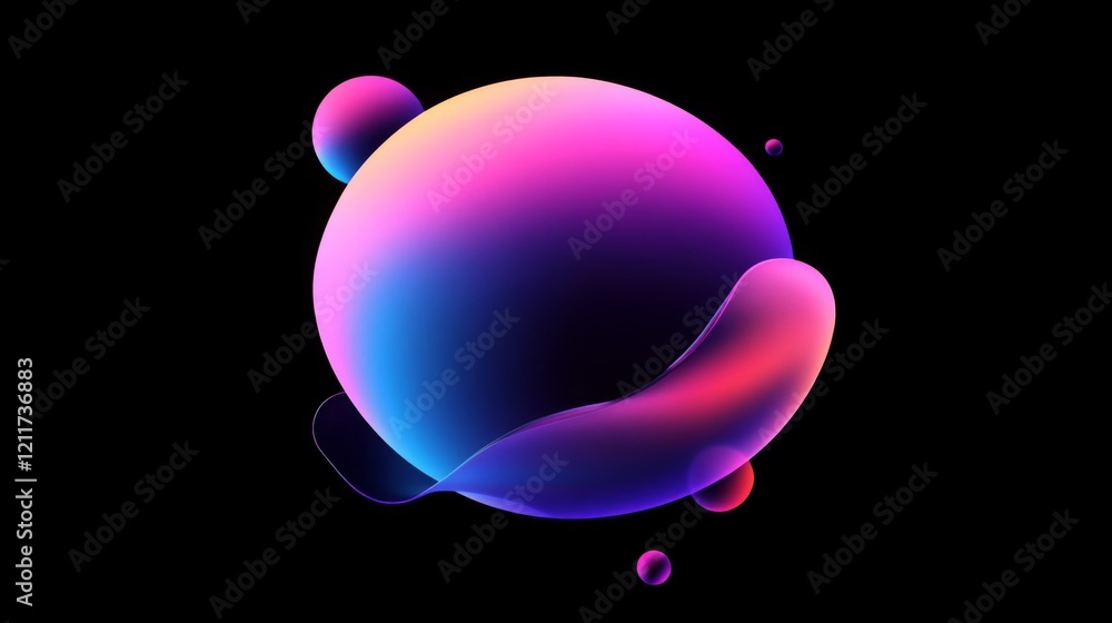 Fototapete vibrant, gradient-colored blobs and fluid shapes on a black background, giving a modern and abstract