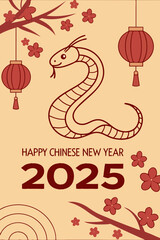 celebration of Chinese New Year 2025, highlighting the Year of the Snake. With bright colors and traditional elements like red lanterns and elegant snake motifs. Creaeted with generative AI.