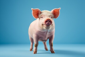 there is a pig that is standing up on a blue surface