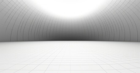 A minimalistic, empty space with curved walls and a bright light source at the top.