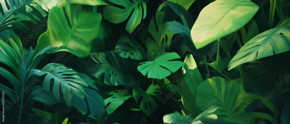 Poster exploring the vibrant textures of a rainforest canopy with lush green foliage