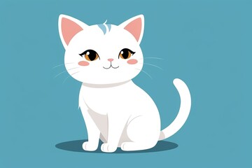 Fototapeta premium there is a white cat sitting on a blue surface