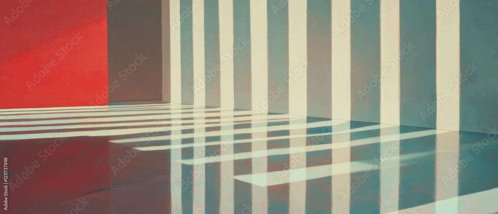 Poster exploration of reflective geometries and contrasting light patterns in contemporary space
