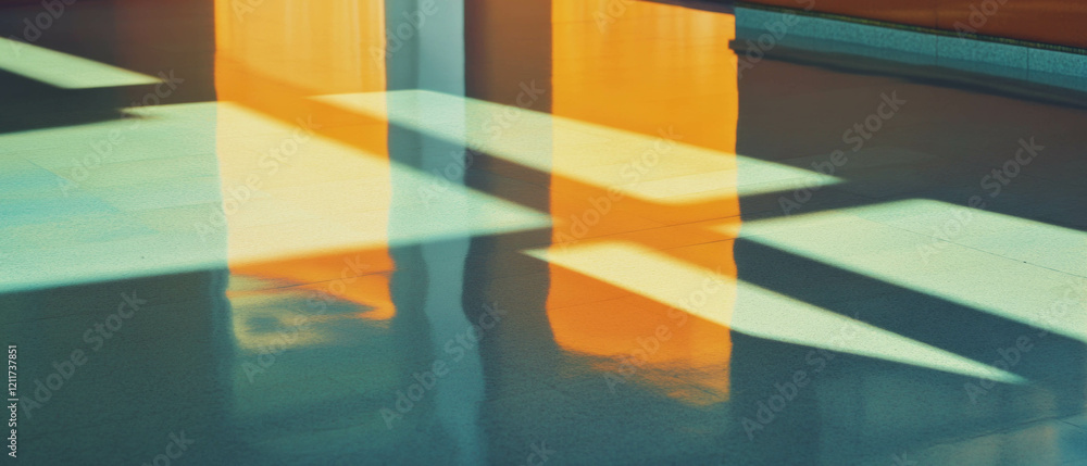 Poster exploration of reflective surfaces with geometric patterns and contrasting light effects