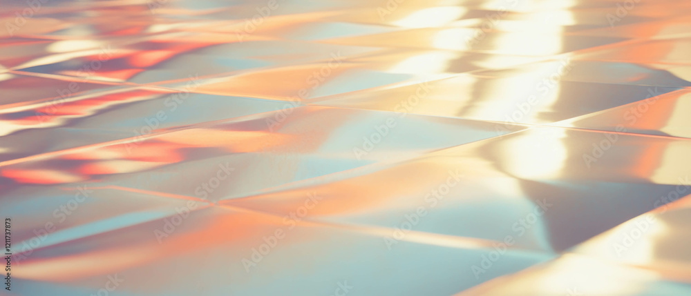 Poster reflective surfaces showcasing geometric patterns under vibrant contrasting light
