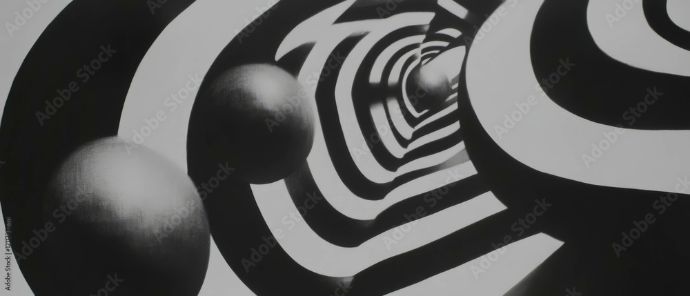 Poster Geometric patterns creating dynamic visual illusions with shifting perspectives