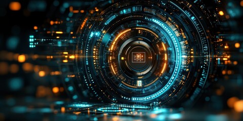 Obraz premium Futuristic information security concept, digital lock, glowing circuits, data protection, cyber security