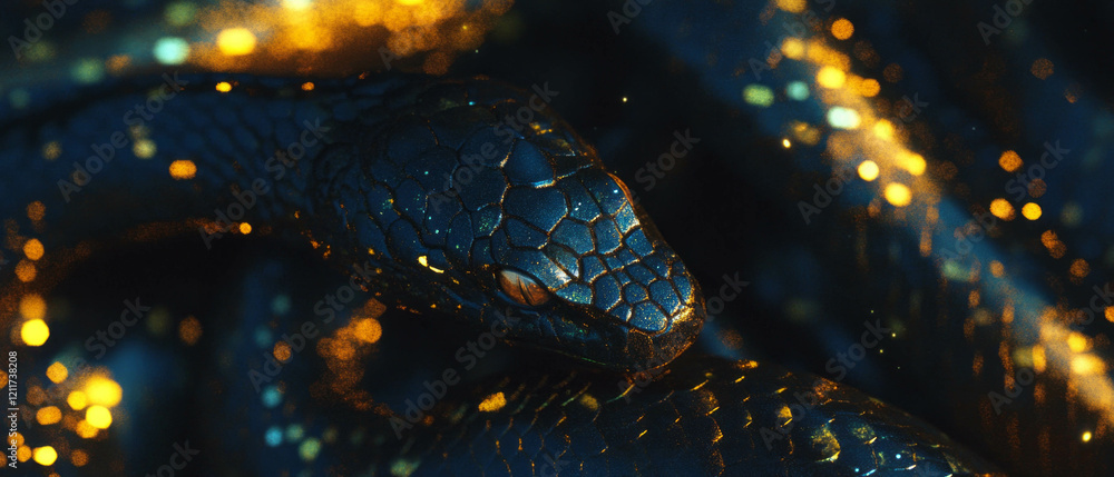 Poster Exploring the intricate textures and golden accents of reptile skin patterns