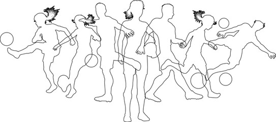 Soccer football player male and female silhouette outlines men and women group